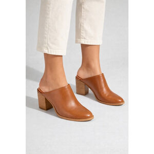 Madewell Cognac Leather Block Heel Mules